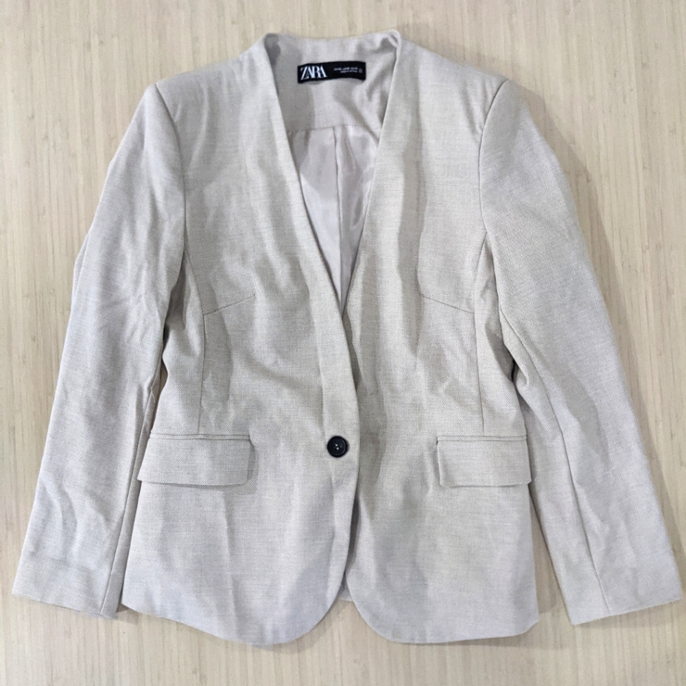 Zara women's single button front blazer linen color size 8
